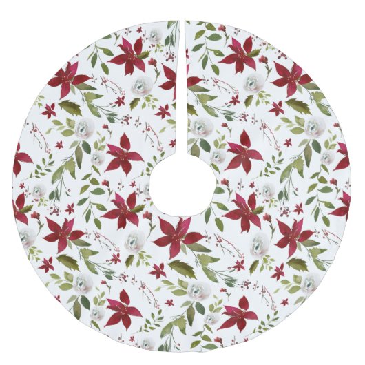 Chic Waterverf Poinsettia Floral Pattern Kerstboom Rok (Voorkant)