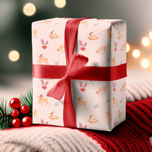 Chic Waterverf Reindeer Festive Holly La La La La  Inpakpapier Vel