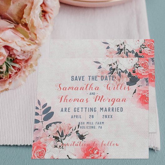 Chic Waterverf roze beige Cream Floral Bouquet Save The Date