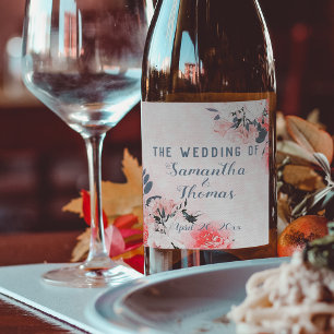 Chic Waterverf roze beige Cream Floral Bouquet Wijn Etiket