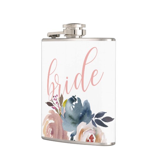 Chic Waterverf Roze Bloem Bruid Huwelijk Heupfles (Links)