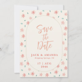 Chic Waterverf Roze Bloemen Huwelijk Save the date Kaart