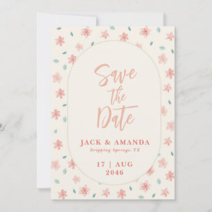 Chic Waterverf Roze Bloemen Huwelijk Save the date Kaart