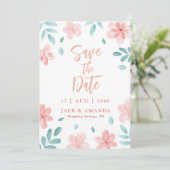 Chic Waterverf Roze Bloemen Huwelijk Save the date Kaart (Staand voorkant)