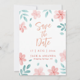 Chic Waterverf Roze Bloemen Huwelijk Save the date Kaart