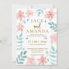 Chic Waterverf Roze Bloemen Huwelijksuitnodiging Kaart