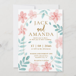 Chic Waterverf Roze Bloemen Huwelijksuitnodiging Kaart