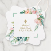 Chic Waterverf Roze Blos Wit Bloemend Doopfeest Bedankjes Labels (Achterkant)