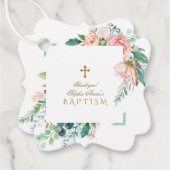 Chic Waterverf Roze Blos Wit Bloemend Doopfeest Bedankjes Labels (Voorkant)