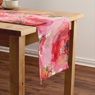 Chic Waterverf roze Floral Patroon Lange Tafelloper