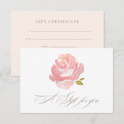 Chic Waterverf Roze Roos Cadeaubewijs Kaart (Voorkant / Achterkant)