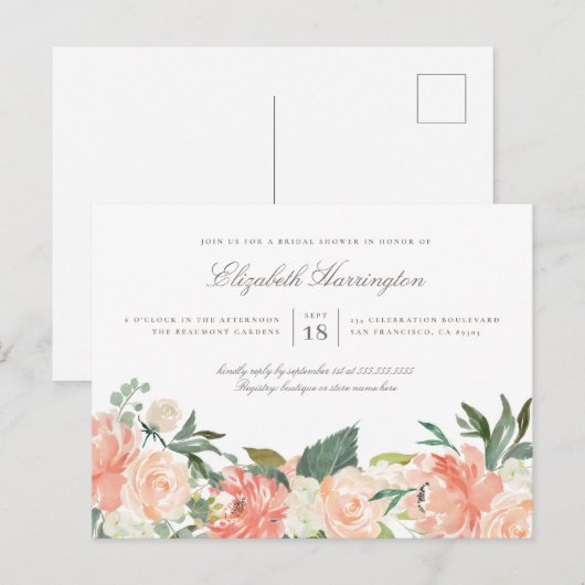 Chic Waterverf Spring Floral Vrijgezellenfeest Uitnodiging Briefkaart (Voorkant / Achterkant)