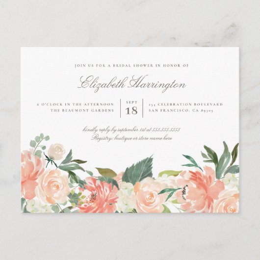 Chic Waterverf Spring Floral Vrijgezellenfeest Uitnodiging Briefkaart (Voorkant)