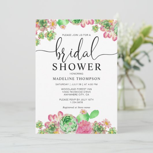 Chic Waterverf Succulent Cactus Vrijgezellenfeest Kaart (Staand voorkant)