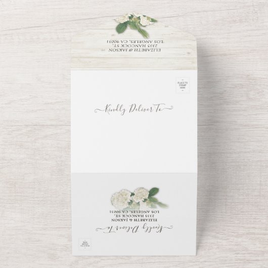 Chic Waterverf Succulent Rustic Wood Wedding RSVP All In One Uitnodiging (Buitenkant)
