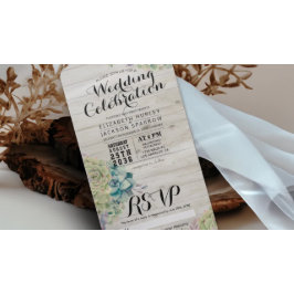 Chic Waterverf Succulent Rustic Wood Wedding RSVP All In One Uitnodiging