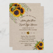 Chic Waterverf Sunflower Linen Canvas Wedding Kaart (Voorkant / Achterkant)