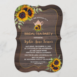 Chic Waterverf Sunflower Wood Bridal Tea Party Kaart