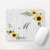 Chic Waterverf Sunflower Wreath Whitewood Initiaal Muismat (Met muis)