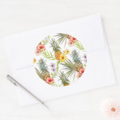 Chic Waterverf Tropische Bloemen Bladeren Ananas Ronde Sticker (Envelop)