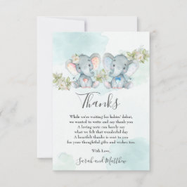 Chic Waterverf Twin Boy Girl Elephant Baby shower Bedankkaart