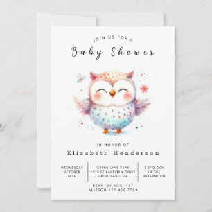 Chic Waterverf Uil Baby shower Kaart