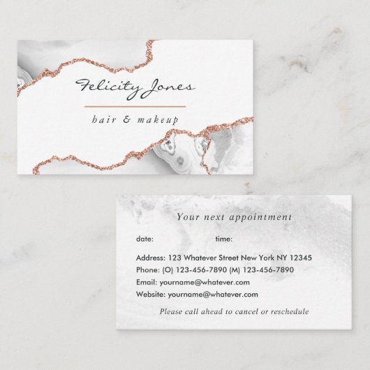 Chic Waterverf White en Roos Gold Agate Business Afsprakenkaartje (Voorkant / Achterkant)