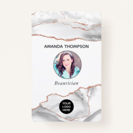 Chic Waterverf White en Roos Gold Agate Business Badge