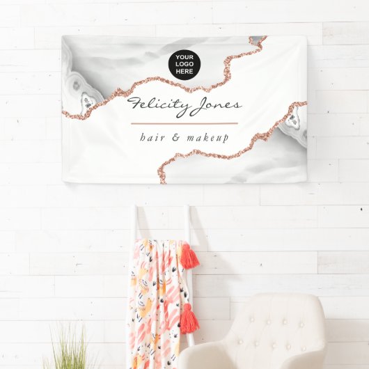 Chic Waterverf White en Roos Gold Agate Business Spandoek (Insitu)