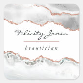 Chic Waterverf White en Roos Gold Agate Business Vierkante Sticker (Voorkant)