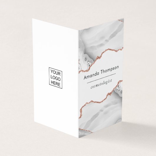 Chic Waterverf White en Roos Gold Agate Visitekaartje (Buitenkant)
