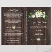 Chic Waterverf White Floral Wood Wedding Programme (Voorkant)