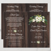 Chic Waterverf White Floral Wood Wedding Programme (Voorkant / Achterkant)