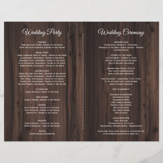 Chic Waterverf White Floral Wood Wedding Programme (Achterkant)