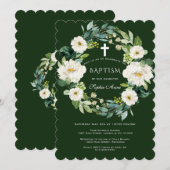 Chic Waterverf White Floral Wreator Cross Baptisme Kaart (Voorkant / Achterkant)