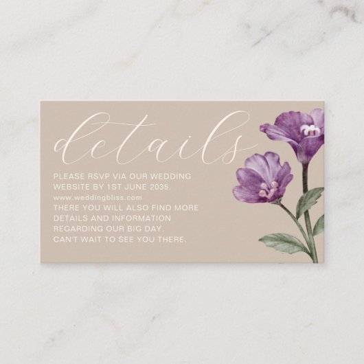 Chic Waterverf Wildflower Beige Wedding Informatiekaartje (Voorkant)
