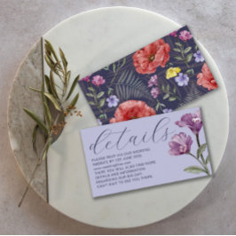 Chic Waterverf Wildflower Paars Wedding Details Informatiekaartje