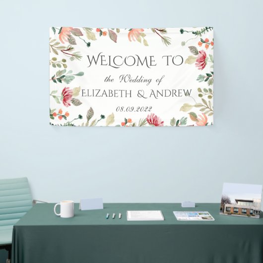 Chic Waterverf Wildflower Wedding Spandoek (Beurs)