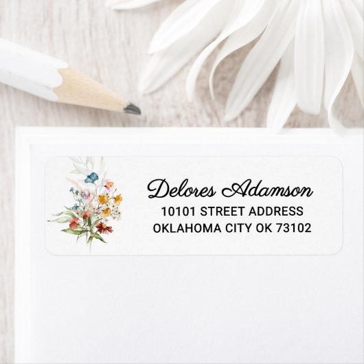 Chic Waterverf Wildflowers Bloemenboeket Adres Etiket (Insitu)