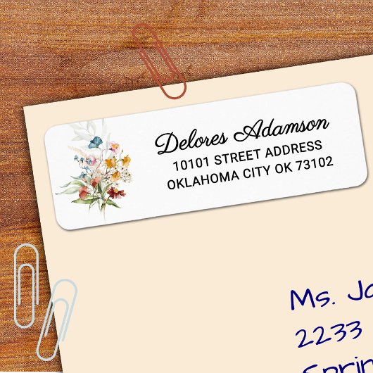 Chic Waterverf Wildflowers Bloemenboeket Adres Etiket