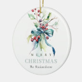 Chic Waterverf Winterbessen Kerstfoto Keramisch Ornament (Links)