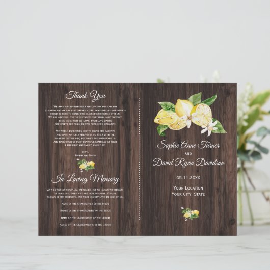 Chic Waterverf Wit Bloem Houten Huwelijksprogramma (Staand voorkant)