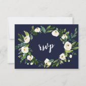 Chic Waterverf Witte Bloemenkrans Donkerblauw RSVP (Voorkant)