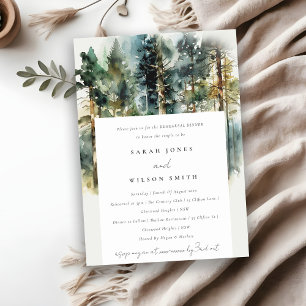 Chic Waterverf Woodland Forest Rehearsal Dinner Kaart