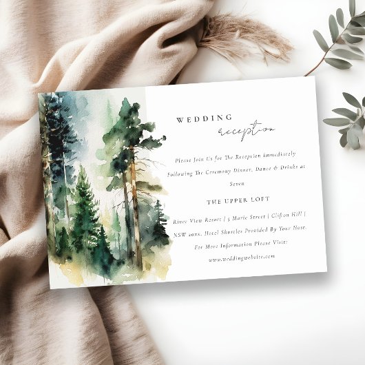 Chic Waterverf Woodland Forest Wedding Reception Informatiekaartje