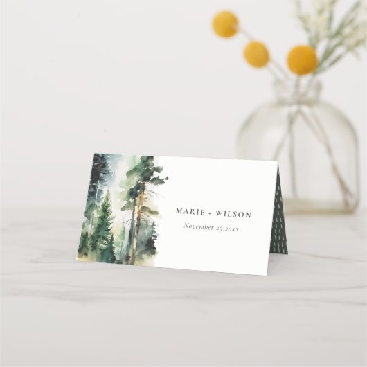 Chic Waterverf Woodland Forest Wedding Website Plaatskaartje (Voorkant)