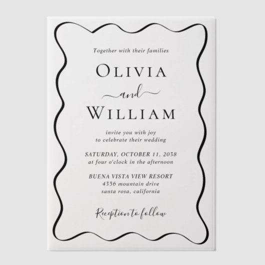 Chic Wavy Lijst bruiloft Vellum Uitnodigingen (Voorkant)