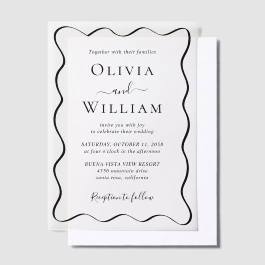 Chic Wavy Lijst bruiloft Vellum Uitnodigingen (Offset)
