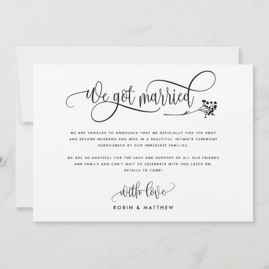 Chic We Got Married Huwelijk / Elope Aankondiging (Voorkant)