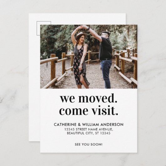 Chic we moved come Visite Photo Typography Moving Aankondigingskaart (Voorkant / Achterkant)
